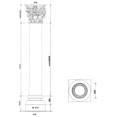 Composite capital with cylindrical shaft