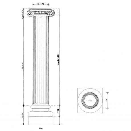 Ionic capital with fluted shaft