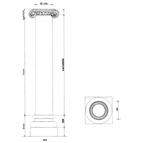 Ionic capital with cylindrical shaft